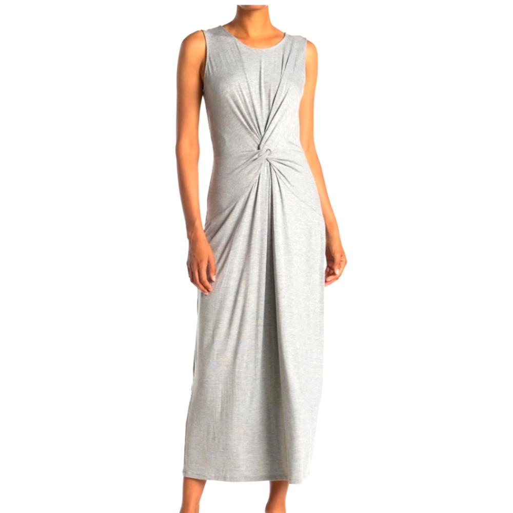 T Tahari Light Gray Sleeveless Maxi Dress with Twist Front